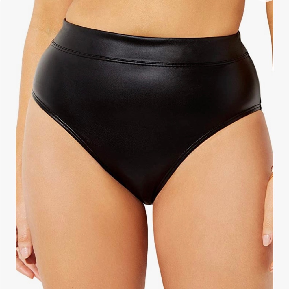 NWT Brand NEW Swimsuits For All Gabi Fresh Black Faux Leather Bottom Size 14